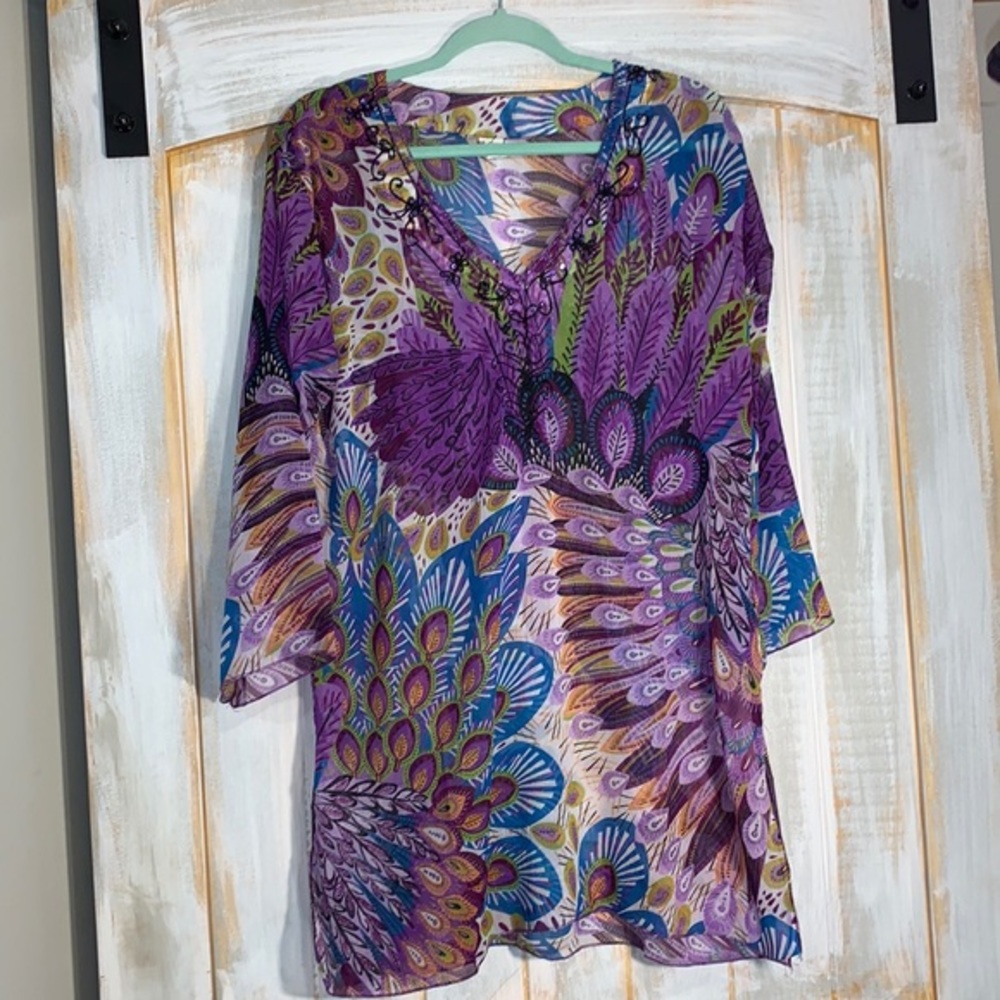 Creations Peacock BOHO Sheer Blouse